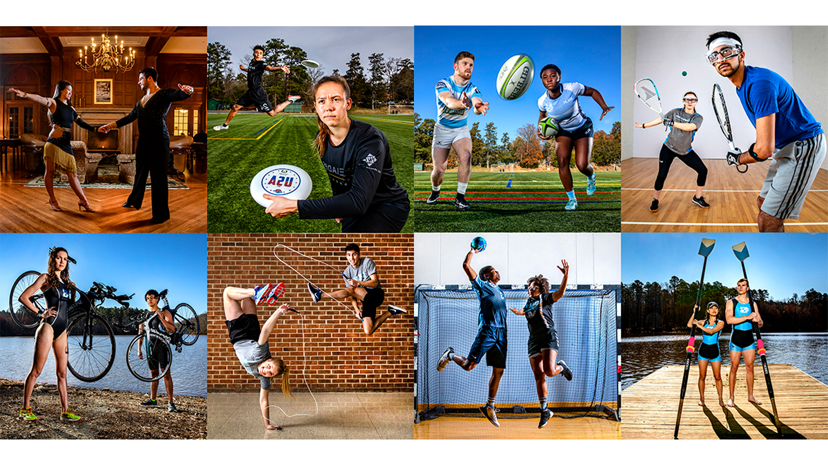 A collage of students playing sports.