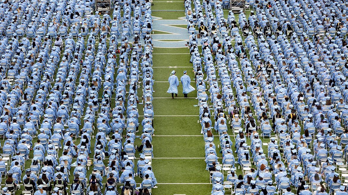 Graduates on field at Kenan Stadium